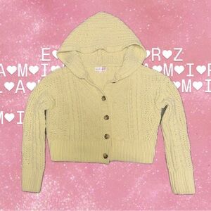 Yellow Hooded Cardigan with Long Sleeves